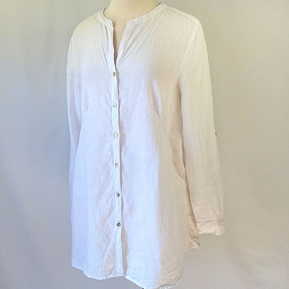 Sigred Olsen Button-Up Linen Shirt White Size Medium